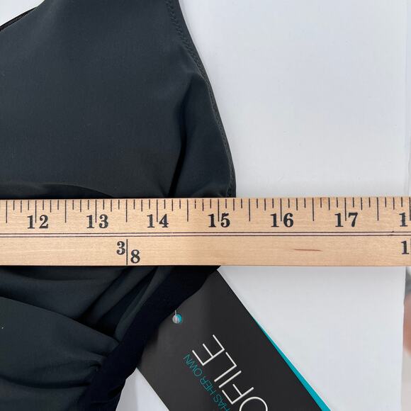 PROFILE BY GOTTEX Lets Twist One Piece Swimsuit Women 16 Black Gray V Neck Tank - Picture 15 of 16